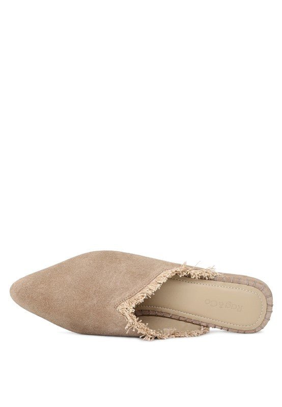 MOLLY FRAYED LEATHER MULES - Coeur de la Mode