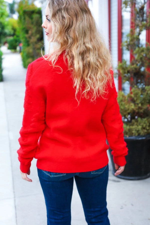 More The Merrier Red Pearl Christmas Tree Jacquard Sweater - Coeur de la Mode