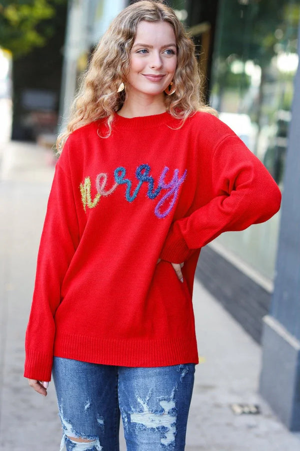 More The Merrier Red Pop Up Lurex Sweater - Coeur de la Mode