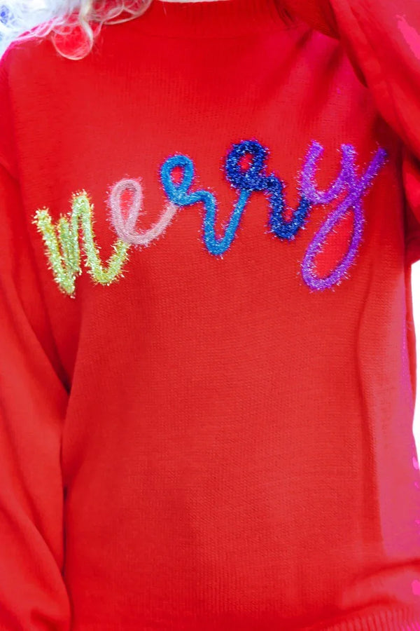 More The Merrier Red Pop Up Lurex Sweater - Coeur de la Mode