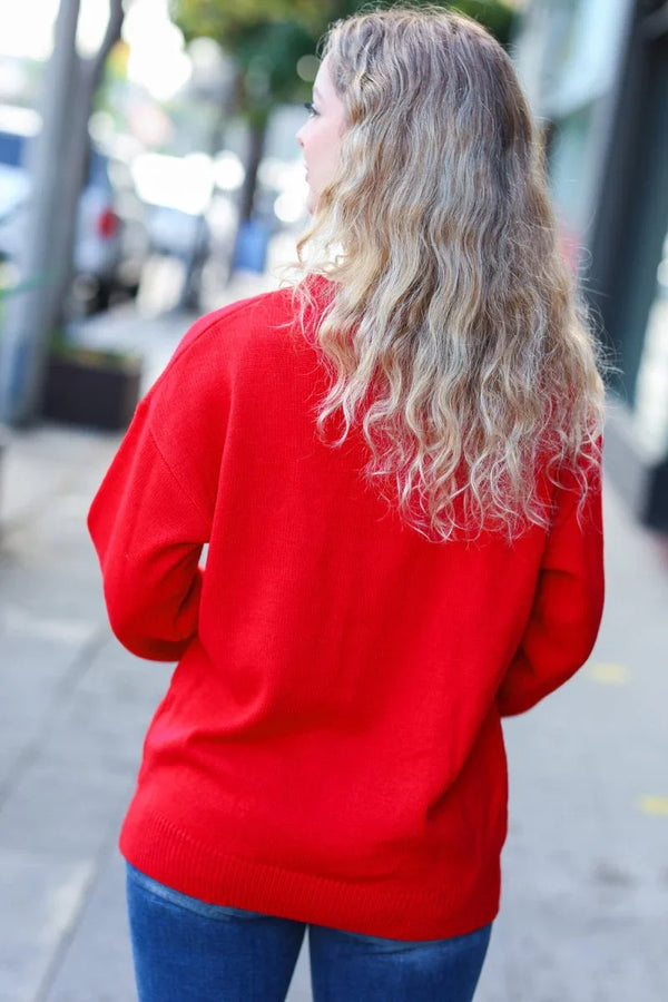 More The Merrier Red Pop Up Lurex Sweater - Coeur de la Mode