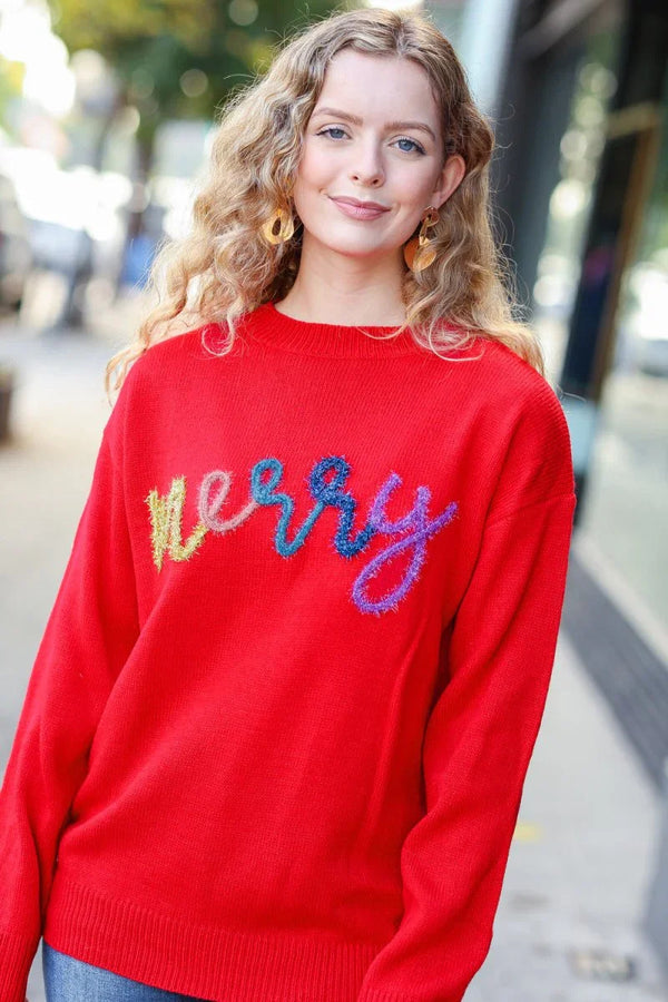 More The Merrier Red Pop Up Lurex Sweater - Coeur de la Mode