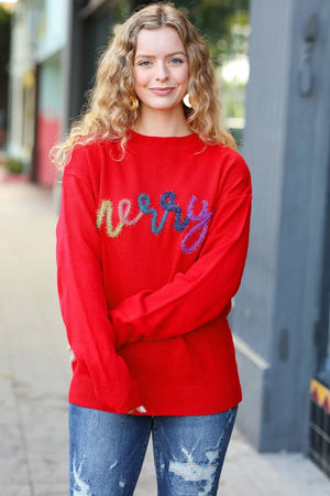 More The Merrier Red Pop Up Lurex Sweater - Coeur de la Mode