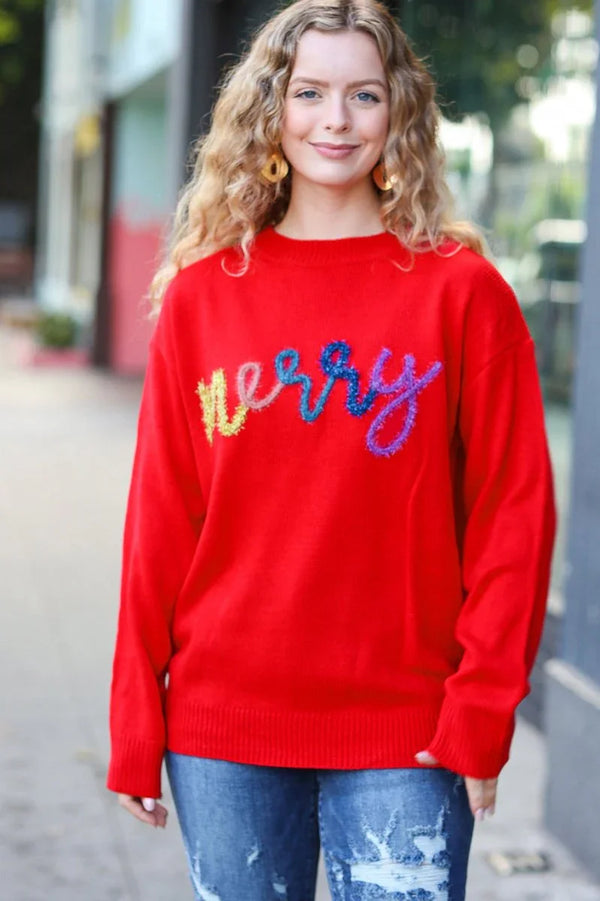 More The Merrier Red Pop Up Lurex Sweater - Coeur de la Mode