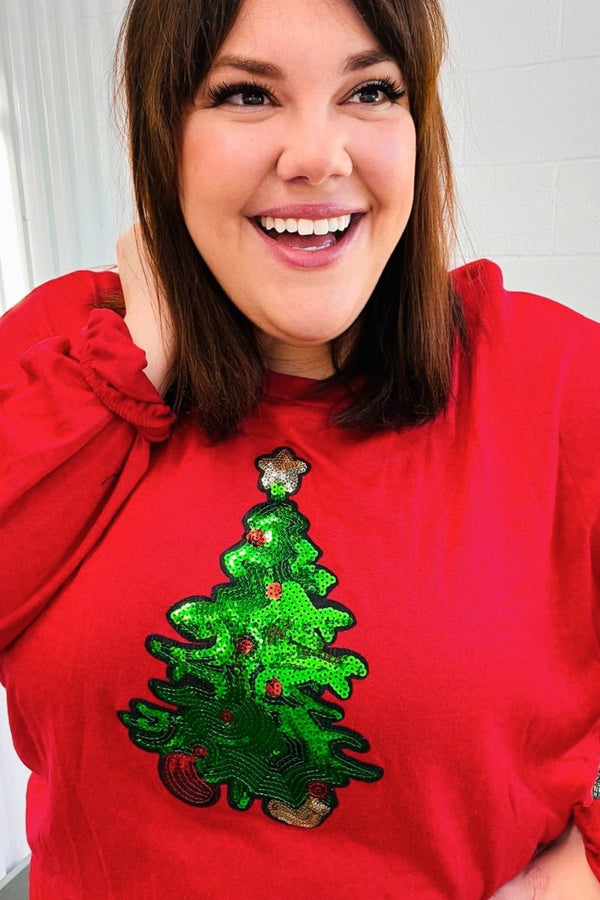More The Merrier Red Sequin Christmas Tree Hacci Top - Coeur de la Mode