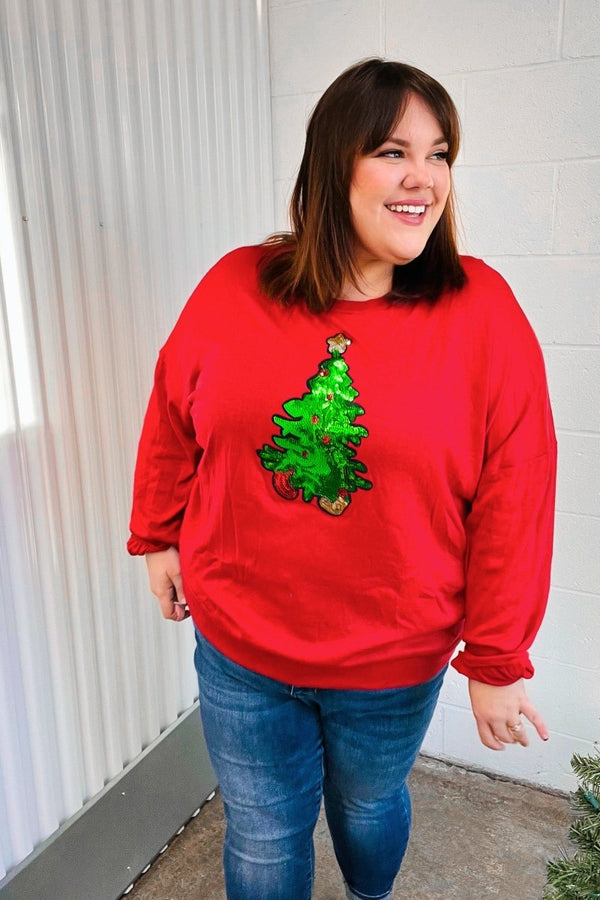 More The Merrier Red Sequin Christmas Tree Hacci Top - Coeur de la Mode