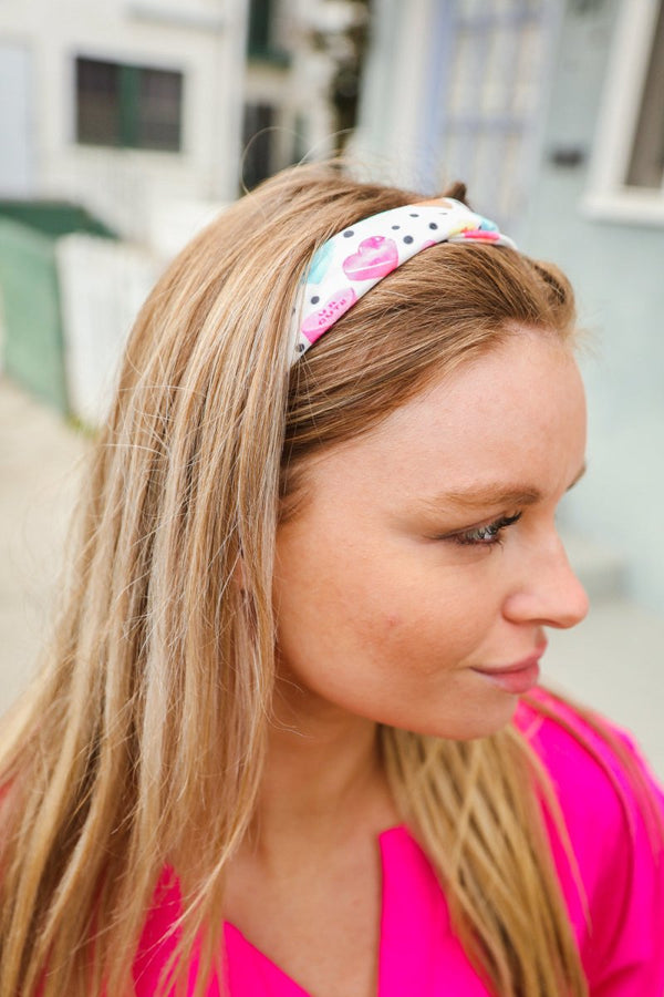 Multicolor Polka Dot & Heart Candy Twist Headband - Coeur de la Mode