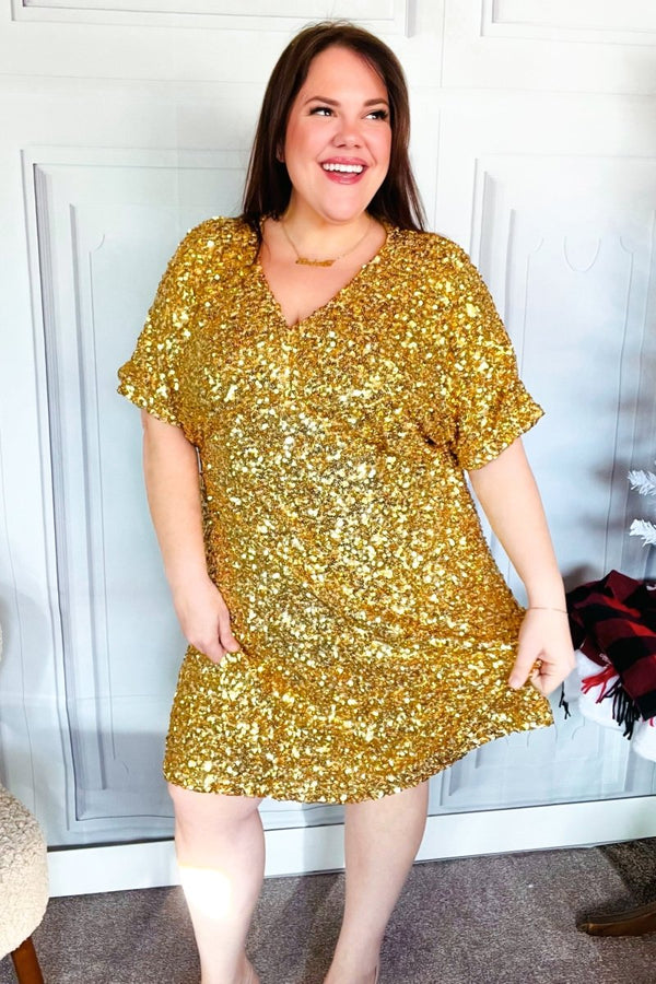New Year Diva Dolman Gold Sequined Lined Babydoll Dress - Coeur de la Mode