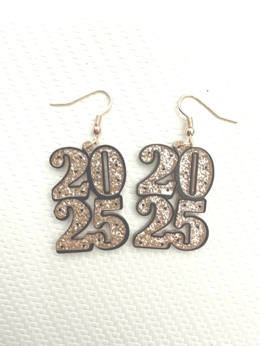 New Year's 2025 Gold Glitter Dangle Earrings - Coeur de la Mode