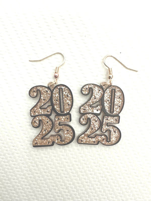 New Year's 2025 Gold Glitter Dangle Earrings - Coeur de la Mode