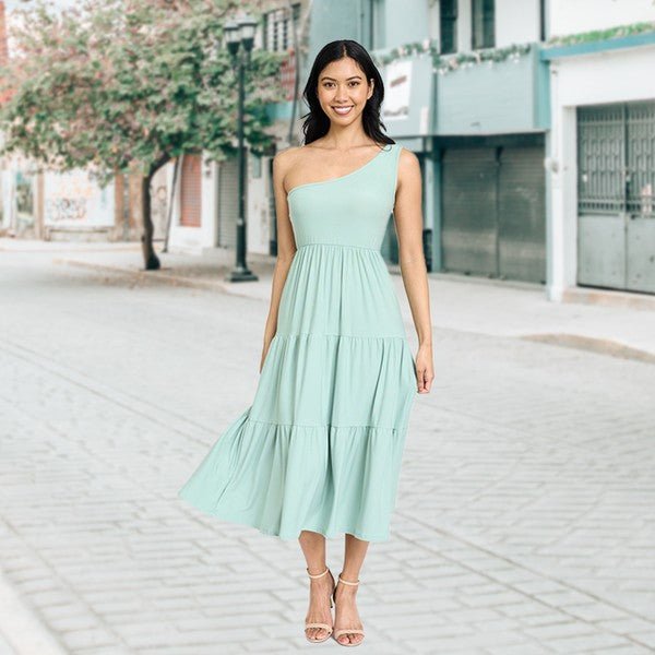One Shoulder Ruffle Midi Dress - Coeur de la Mode