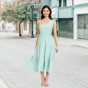 One Shoulder Ruffle Midi Dress - Coeur de la Mode