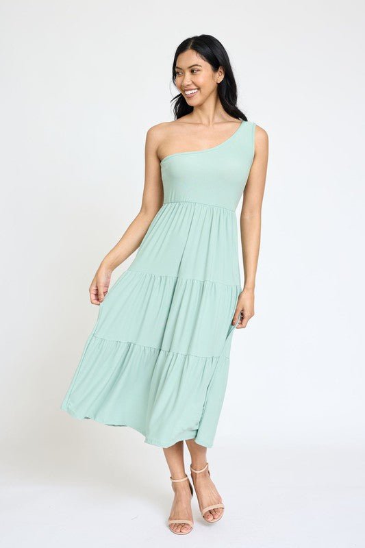 One Shoulder Ruffle Midi Dress - Coeur de la Mode