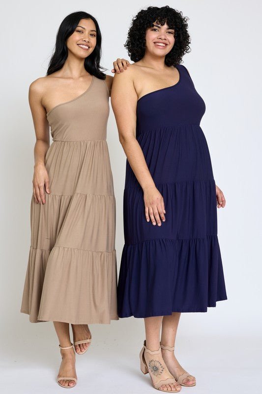 One Shoulder Ruffle Midi Dress - Coeur de la Mode