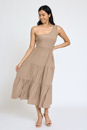 One Shoulder Ruffle Midi Dress - Coeur de la Mode