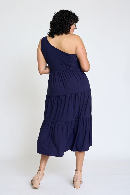 One Shoulder Ruffle Midi Dress - Coeur de la Mode
