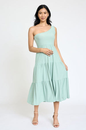 One Shoulder Ruffle Midi Dress - Coeur de la Mode