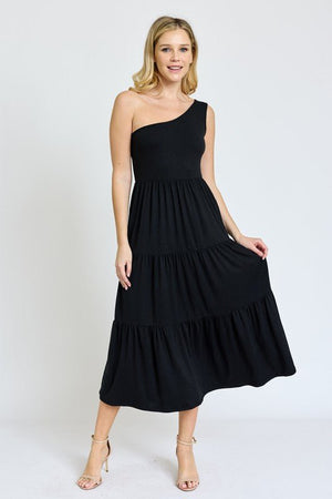 One Shoulder Ruffle Midi Dress - Coeur de la Mode