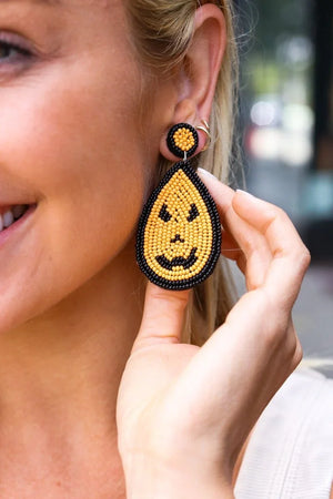 Orange & Black Jack-O-Lantern Teardrop Earrings - Coeur de la Mode