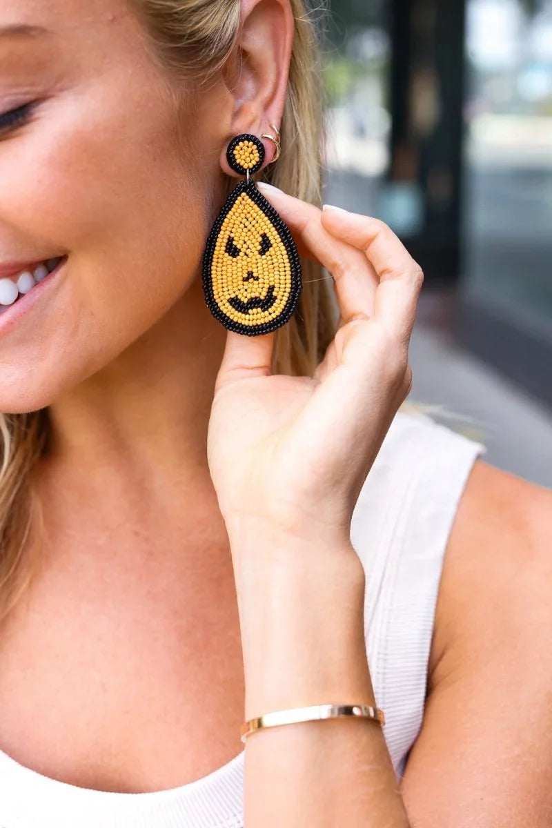 Orange & Black Jack-O-Lantern Teardrop Earrings - Coeur de la Mode
