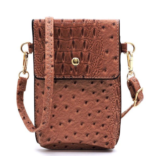Ostrich Croc Crossbody Cell Phone Case - Coeur de la Mode
