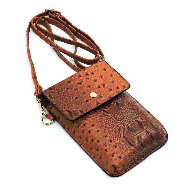 Ostrich Croc Crossbody Cell Phone Case - Coeur de la Mode