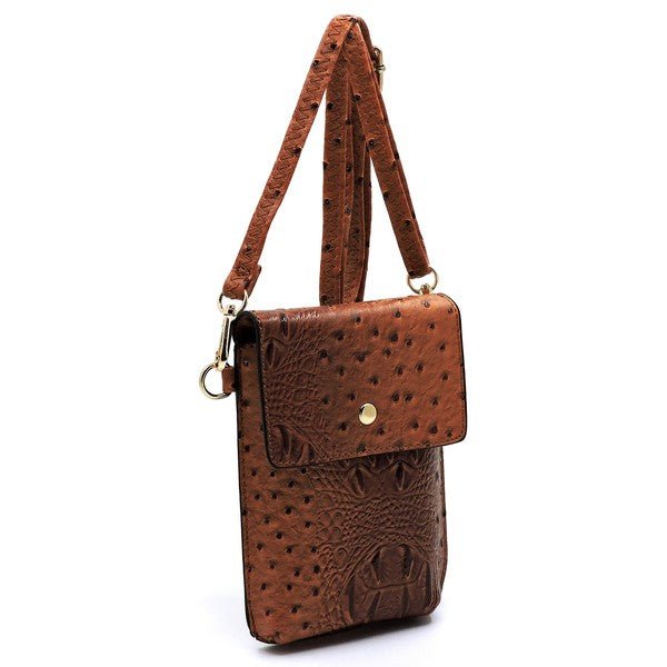 Ostrich Croc Crossbody Cell Phone Case - Coeur de la Mode