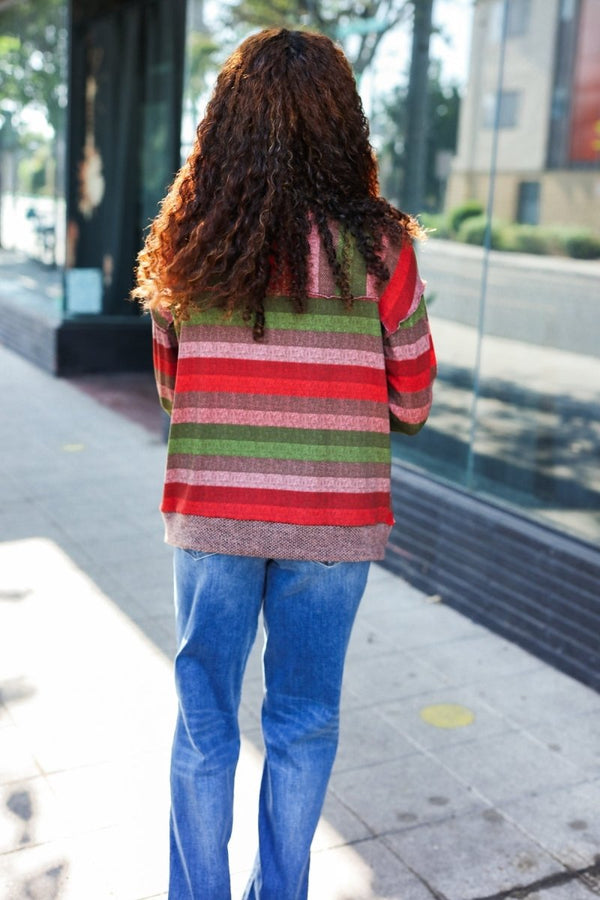 Perfectly You Olive & Mauve Stripe Two-Tone Banded Sweater Top - Coeur de la Mode