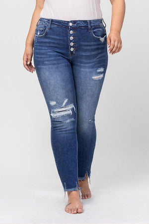 Plus High Rise Patched Button Up Distressed - Coeur de la Mode