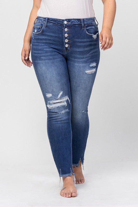 Plus High Rise Patched Button Up Distressed - Coeur de la Mode