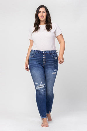 Plus High Rise Patched Button Up Distressed - Coeur de la Mode