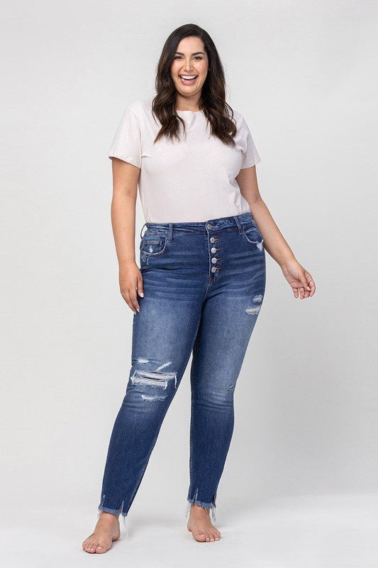 Plus High Rise Patched Button Up Distressed - Coeur de la Mode