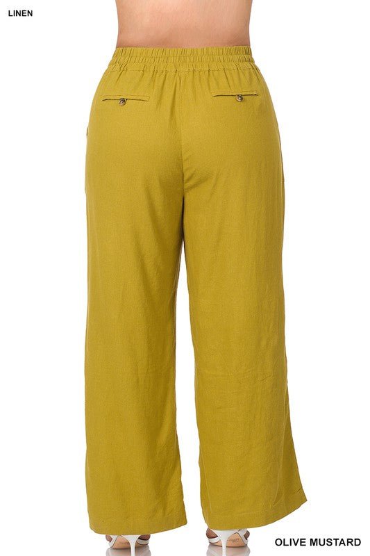 Plus Linen Drawstring-Waist Pants with Pockets - Coeur de la Mode