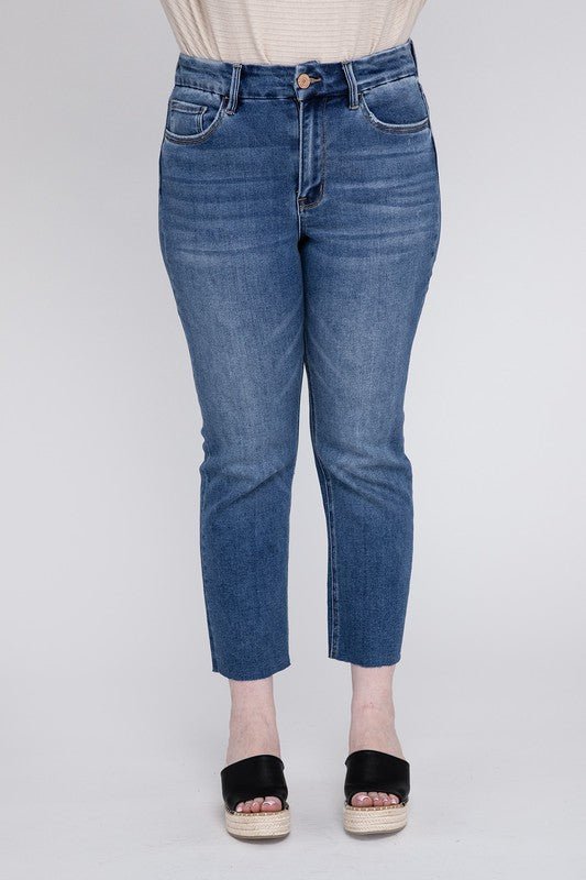 Plus Size High Rise Slim Straight Jeans - Coeur de la Mode