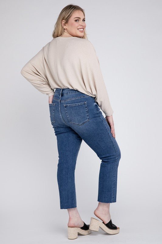 Plus Size High Rise Slim Straight Jeans - Coeur de la Mode