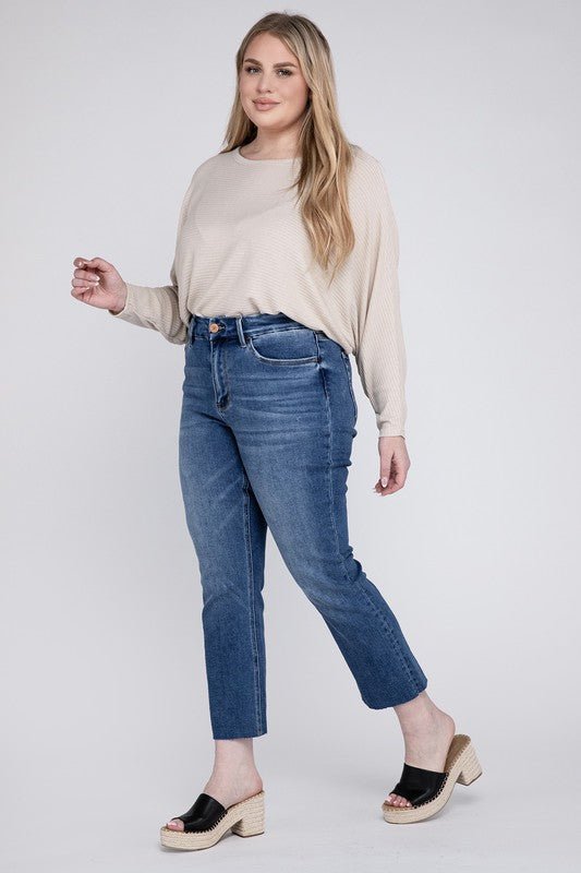 Plus Size High Rise Slim Straight Jeans - Coeur de la Mode