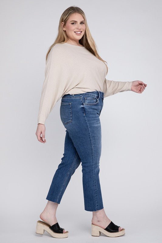 Plus Size High Rise Slim Straight Jeans - Coeur de la Mode