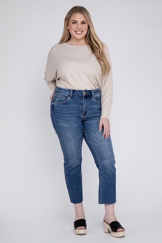 Plus Size High Rise Slim Straight Jeans - Coeur de la Mode