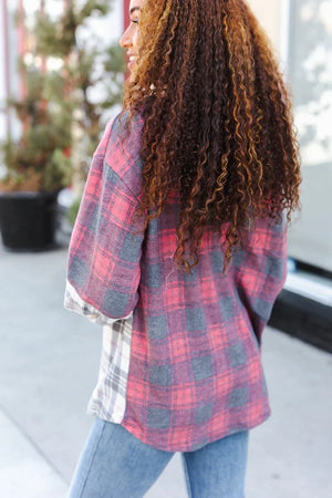 Pretty in Plaid Brushed Hacci Color Block Hoodie - Coeur de la Mode