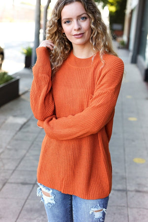 Pumpkin Spice Mock Neck Chest Pocket Knit Sweater - Coeur de la Mode