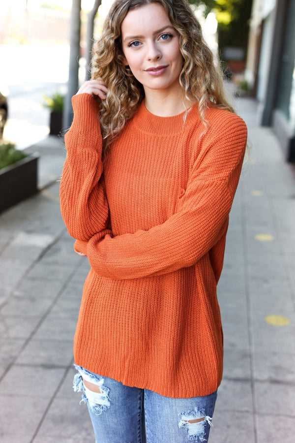 Pumpkin Spice Mock Neck Chest Pocket Knit Sweater - Coeur de la Mode