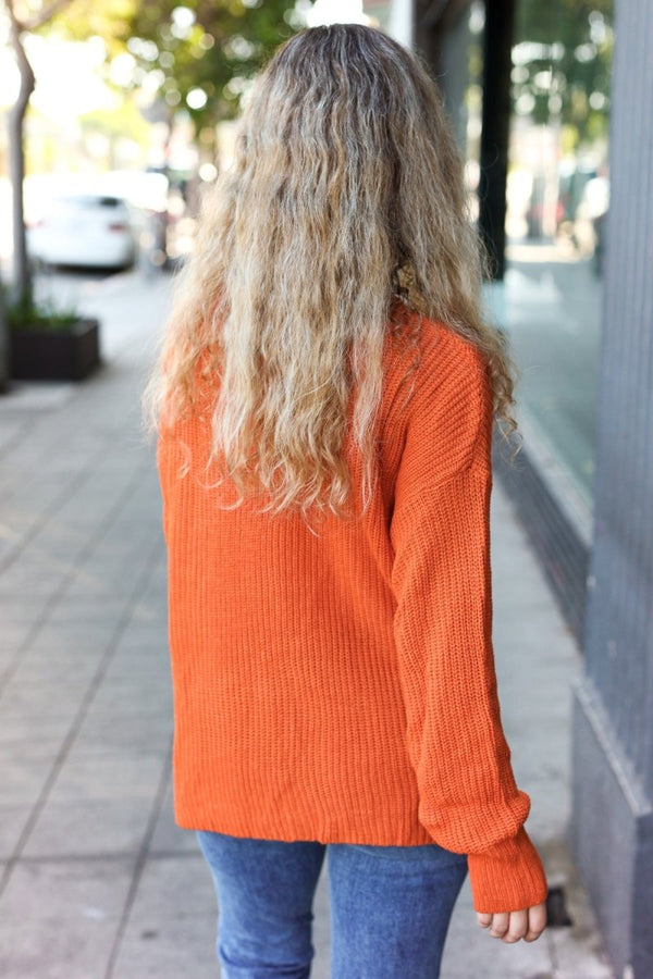 Pumpkin Spice Mock Neck Chest Pocket Knit Sweater - Coeur de la Mode
