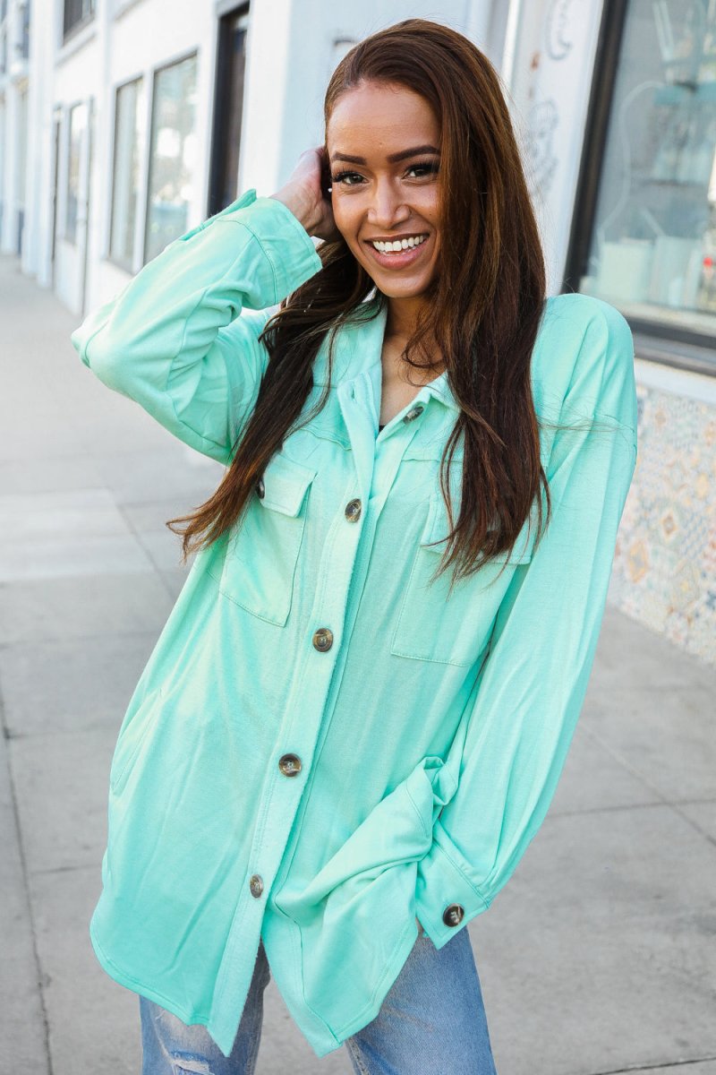 Put Together Mint Cut - Edge Button - Down Long Shirt Top - Coeur de la Mode