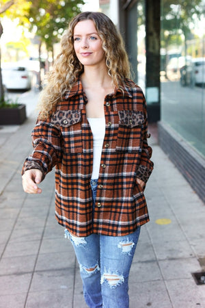 Put Together Rust Plaid & Animal Print Button Down Jacket - Coeur de la Mode