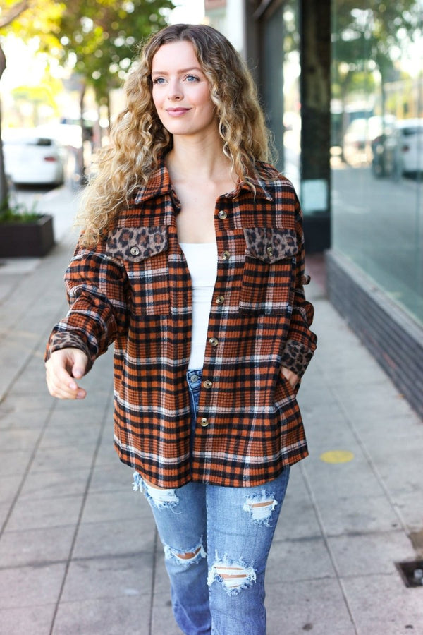 Put Together Rust Plaid & Animal Print Button Down Jacket - Coeur de la Mode
