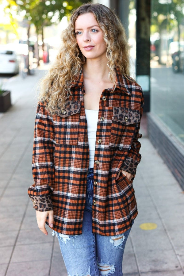 Put Together Rust Plaid & Animal Print Button Down Jacket - Coeur de la Mode