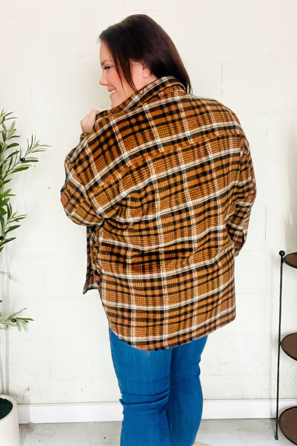 Put Together Rust Plaid & Animal Print Button Down Jacket - Coeur de la Mode