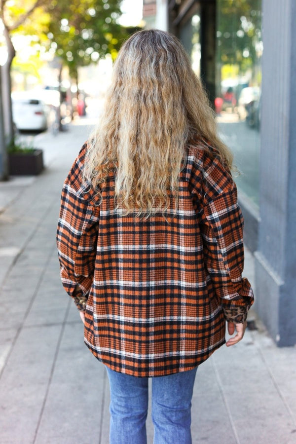 Put Together Rust Plaid & Animal Print Button Down Jacket - Coeur de la Mode