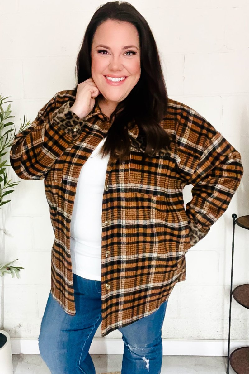 Put Together Rust Plaid & Animal Print Button Down Jacket - Coeur de la Mode