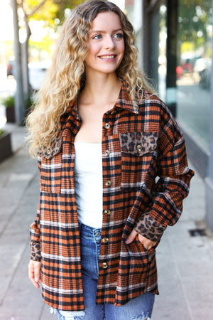 Put Together Rust Plaid & Animal Print Button Down Jacket - Coeur de la Mode